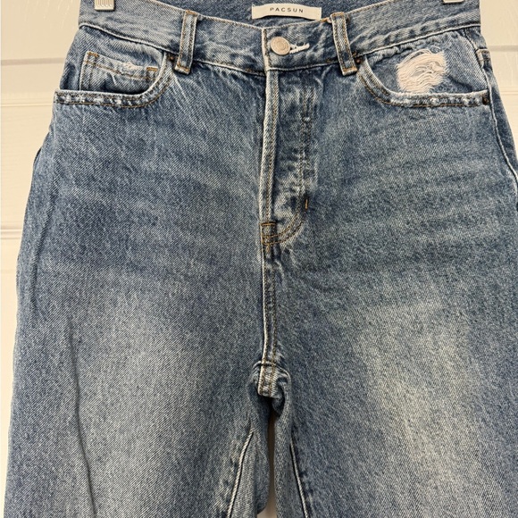 PacSun Women’s Blue High Rise Straight Distressed Button Fly Jeans Size 25 - Picture 2 of 11